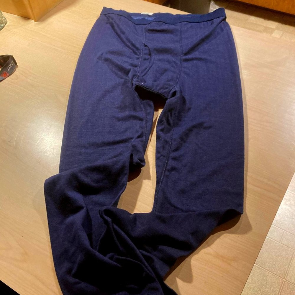MENS BLUE THERMAL BOTTOMS PANTS WITH ELASTIC ANKLES EXTRA LONG  36 WAIST